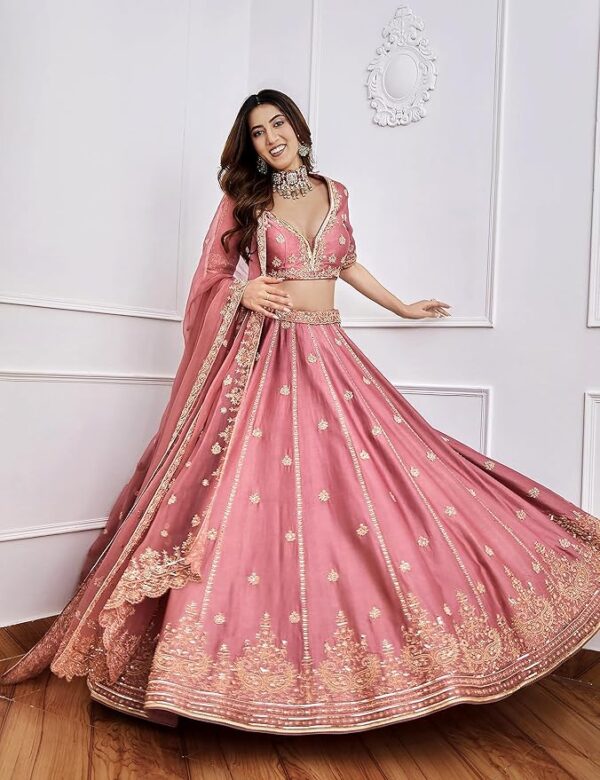 TRENDMALLS Satin Embroidery Sequence Work Semi-Stitched Lehenga Choli with Net Dupatta For Women-L257-DarkPeach (Wedding-Bridal-Latest-Lehenga-Choli_Free Size) (Copy)